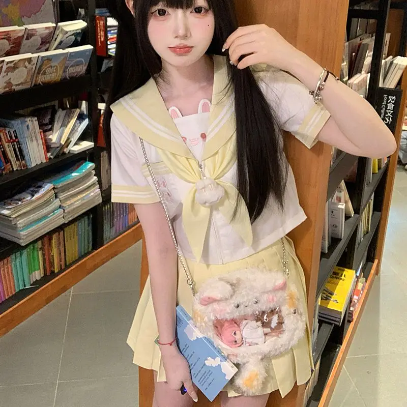 ญี่ปุ่นและเกาหลีรูปแบบกระต่ายสี่สีน่ารักโรงเรียนอนุบาล JK สไตล์วิทยาลัยหวานชุดกะลาสีแขนสั้นหญิง
