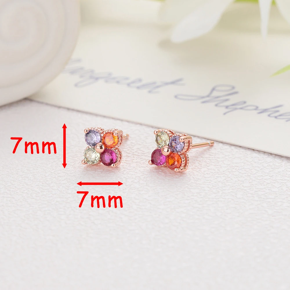 Colored Zircon Clover Flowers Customized Stud Earrings for Women Fashion Jewelry Minimalist Accessories Support Wholesale