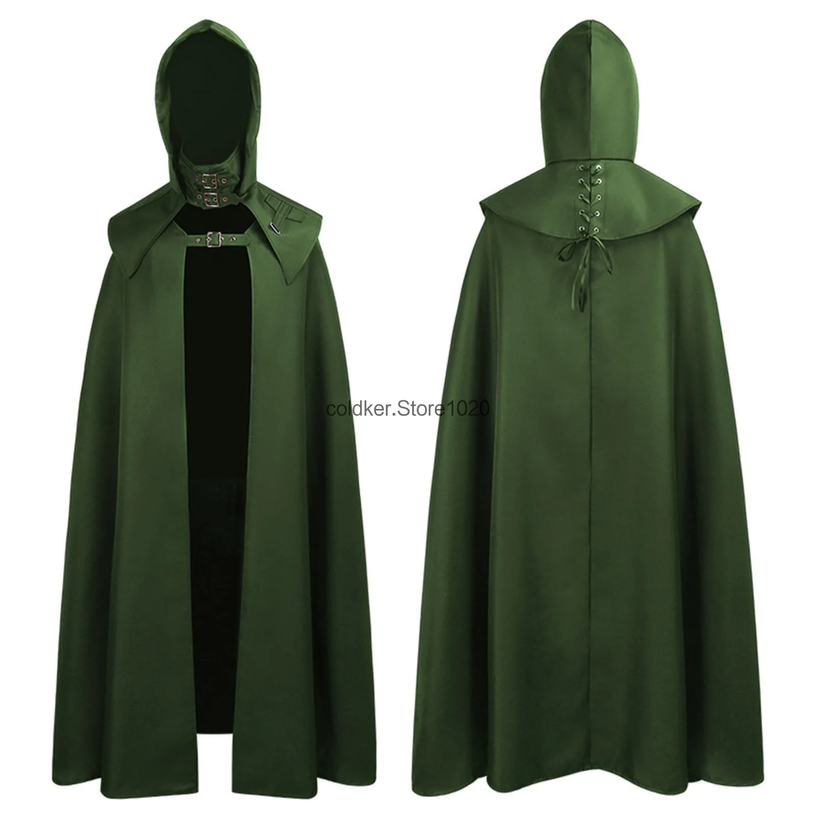 Men Halloween Medieval Cloak Hooded Coat Cosplay Costume Vintage Gothic Buckled Stand Shoulder Knights Cape