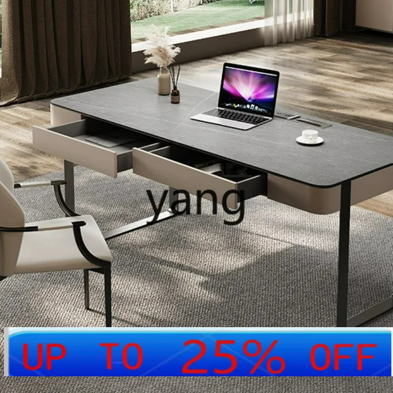 Lmm Modern Minimalist Model Room Study Writing Desk Light Luxury Solid Wood Rock Board Desk and Chair