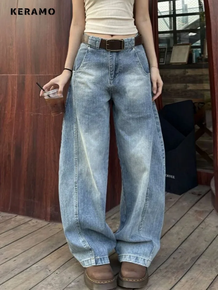 

Retro Eclectic Full Length Women Y2K Denim Trouser Grunge 2000s Street Blue High Waist Jeans Vintage Casual Trashy Emo Pants