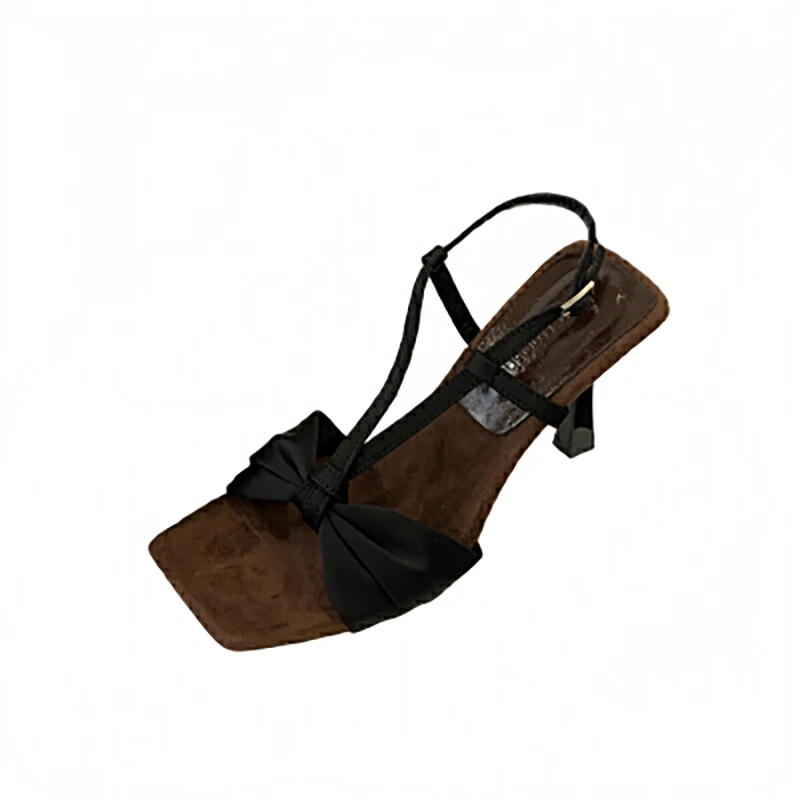 

Женские босоножки на низком каблуке 5 или 7 см, летние туфли 2026 года с бантом, квадратным носком, леопардовым принтом, дизайнерские сандалии