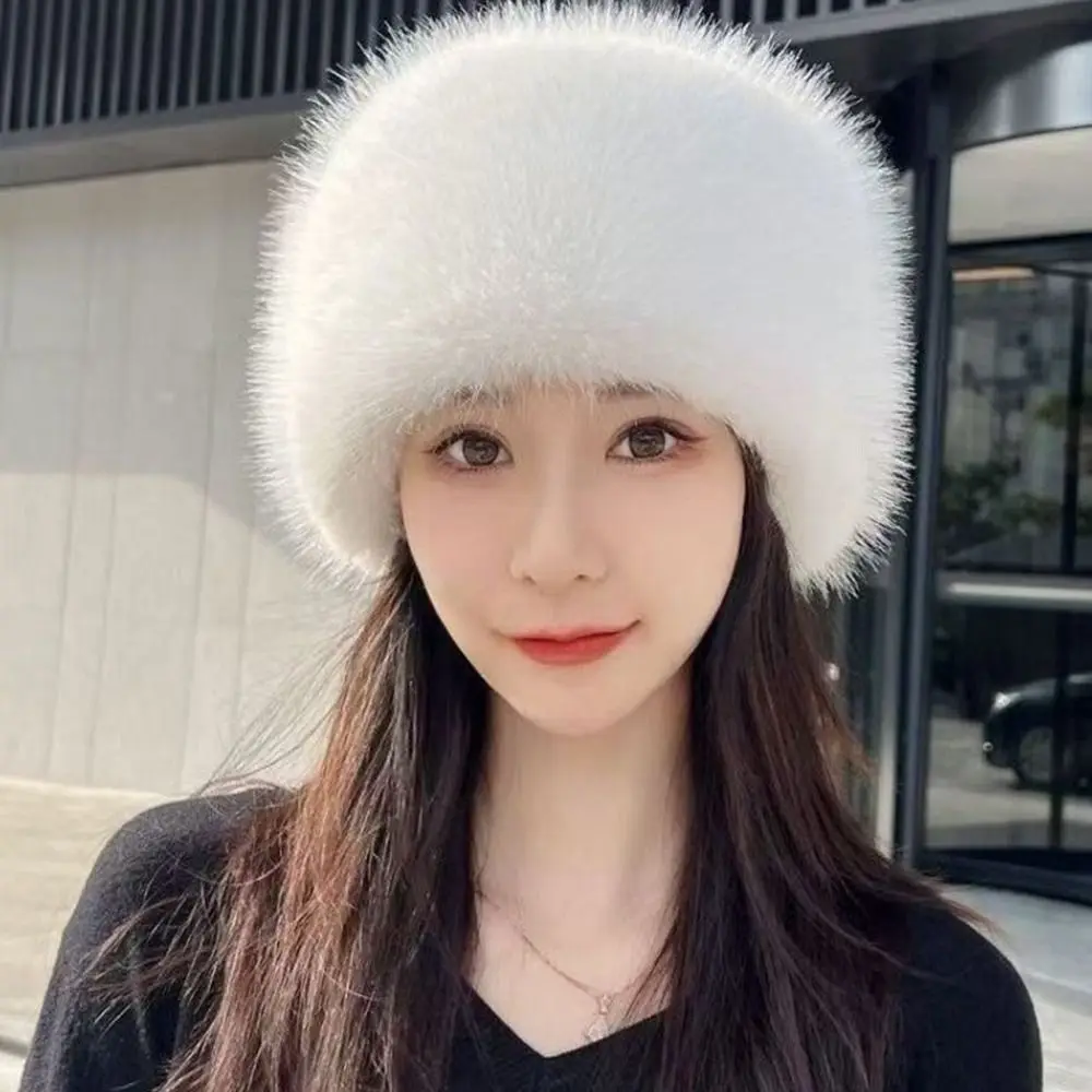 Smooth Mongolian Fluffy Hat Thickened Fur Fluffy Texture Warm Bucket Hat Ear Protection Round Top Fox Fur Hat Winter Season