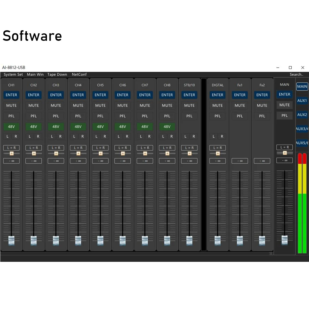 Imagem -02 - Channel Mixer Digital Fader Elétrico Mixing Console Professional Audio Console 48v Pcsoftware Equalizadores Gráficos Leicozic12