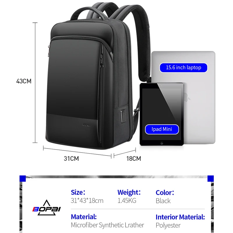 Imagem -06 - Bopai Mochila de Negócios Homens Impermeável Anti Roubo de Negócios Usb Carregando Escritório 156 Polegadas Mochila Portátil Travel Shoulder Bag