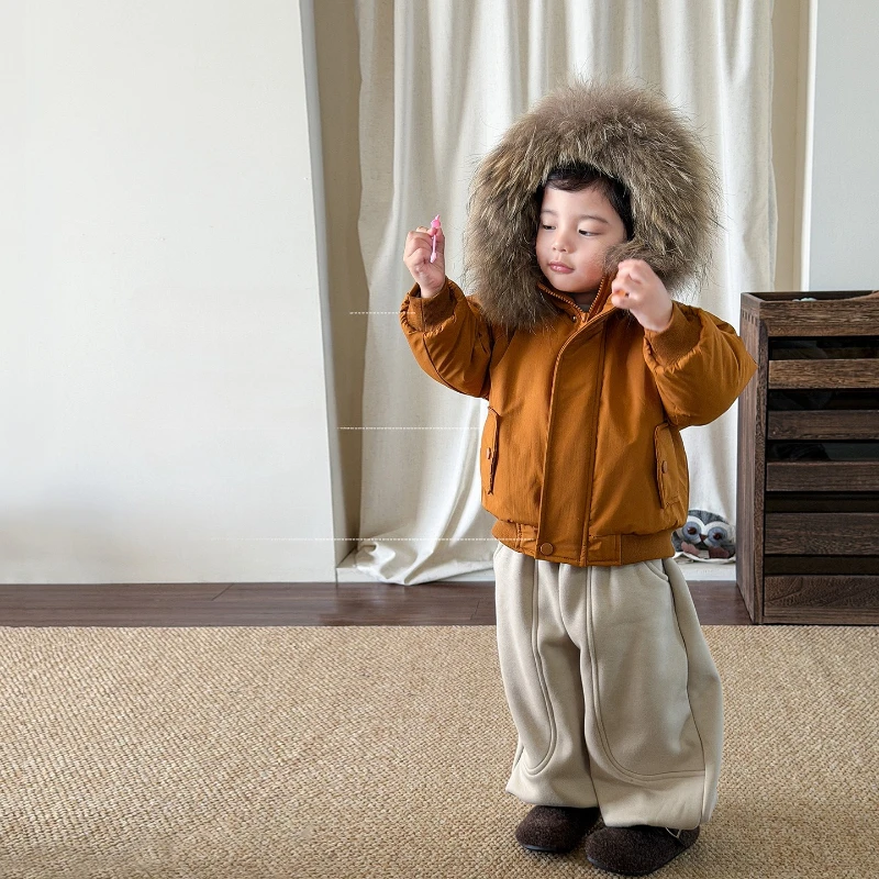 

2025 Winter Hot Selling New Solid Color Big Hair Collar Hoodie Thickened Warm Windproof Cotton Clothes