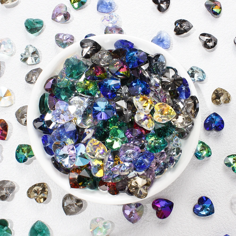 20Pcs 14mm Crystal Heart Beads Colorful Transparent Glass Bead For Fashion Jewelry Making DIY Pendant Earrings Necklace Bracelet