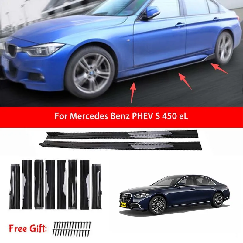 For Mercedes Benz PHEV S 450 eL Car Side Skirt Splitters Extended Side Spoiler Sport Body Kit Bumper Lip Modified Parts 8Pcs