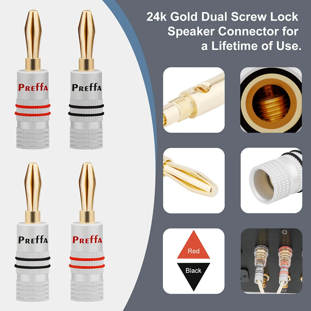 

Preffair High Quality Brass 24K Gold Plated Banana Plug Speaker Cable Connector 90 Degree Connector for DIY Speaker Cable