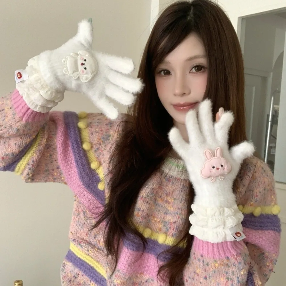 Polyester Touch Screen Gloves Star Bear Patch Design Thick Full Finger Gloves One Tip Warm Cycling Gloves Outdoor Cycling