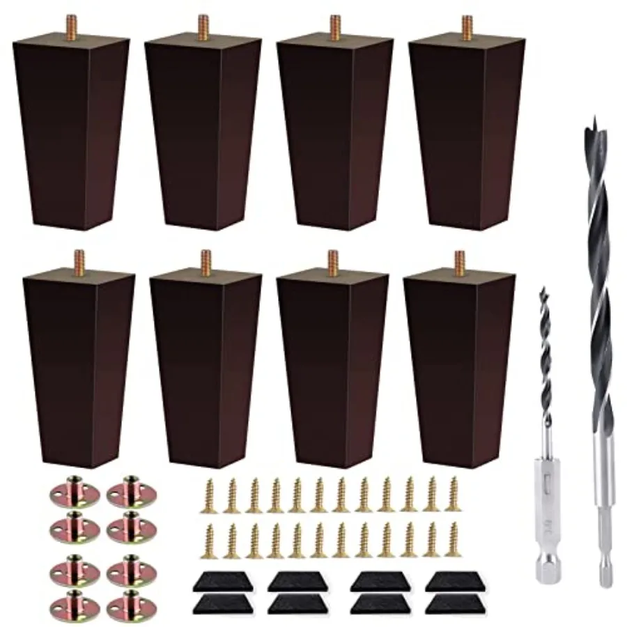 Sofa Legs Square Bed Feet 5 inch Wood Replacement Leg for Furniture Set of 8 Dark Brown…
