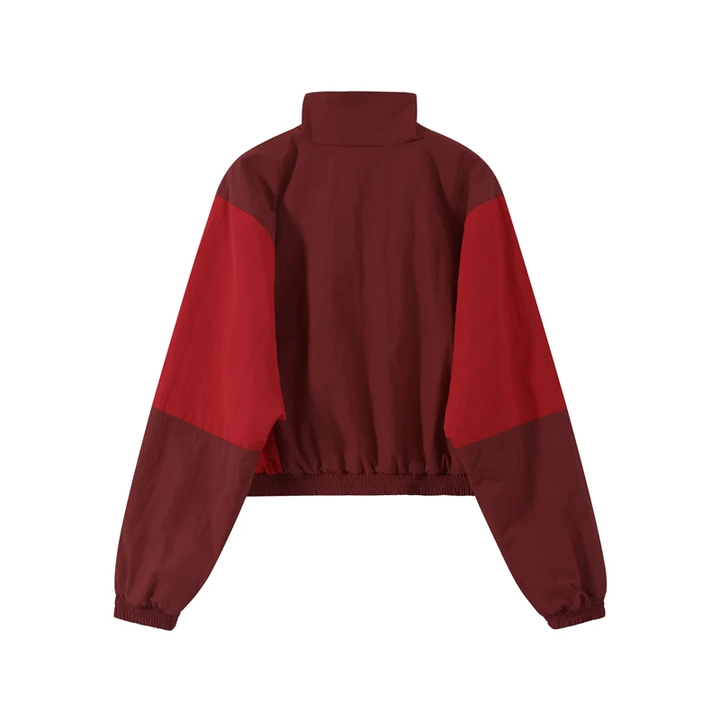 2026 Herbst Schicke Kontrastfarbene Damenjacke Rot Lässiger Stehkragen Langarm Halbe Reißverschlüsse Lose Damenmäntel Streetwear Neu – Detail 15