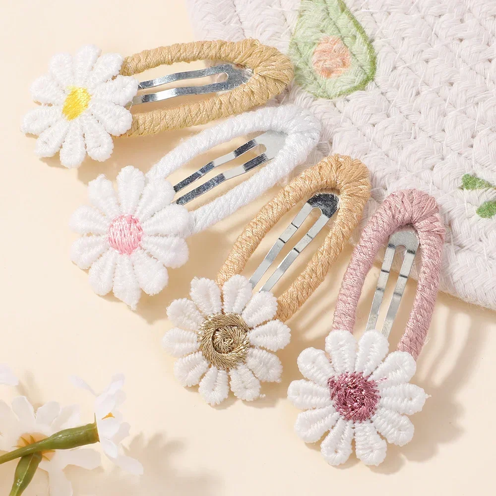 

6PCS Cute Daisy Flower Hair Clips Bangs Hairpins for Kids Lace White Barette Princess Hairgripes Children Hair Accessories