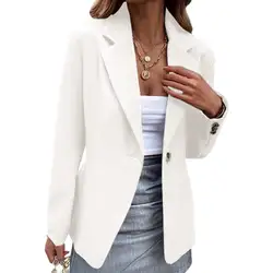 Womens Button Tops Jacket Classic Office Lady Blazer Basic Coat Outfits Spring Long Sleeve Outerwear Elegant Girl  Student Suits