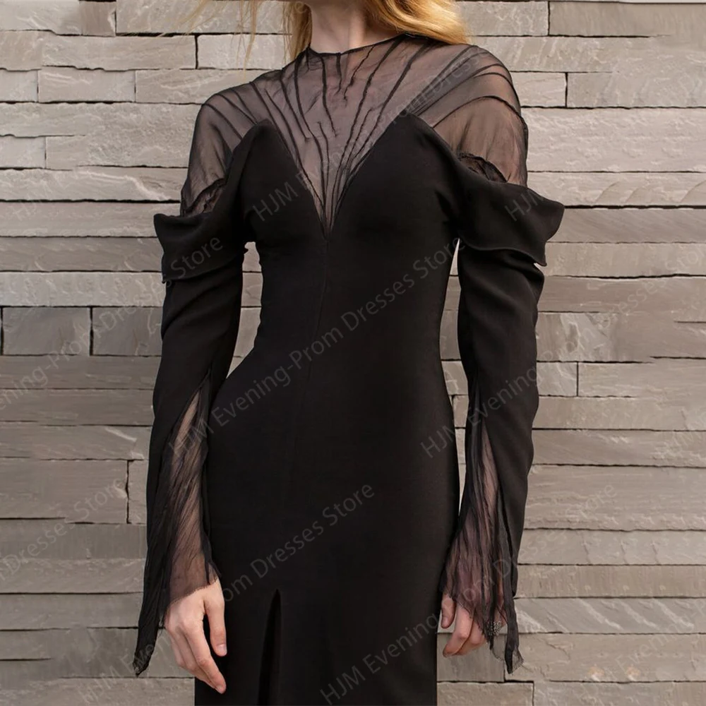 Elegant Long Black Evening Dresses for Women O-Neck Floor-Length Mermaid Prom Party Wedding Special Events Gala Dress 2024