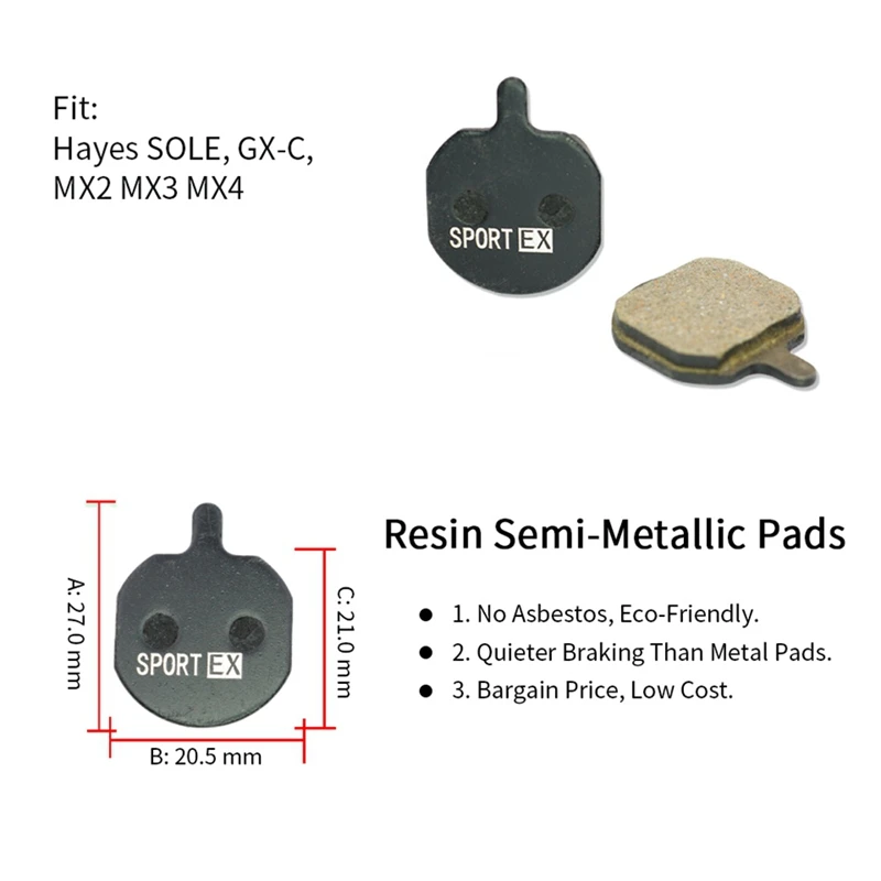 4 Pairs, Bicycle Disc Brake Pads For Hayes MX2 MX3 MX4 SOLE, GX-C, JAK-5 Caliper, Sport EX Class,Resin