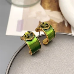 Europe And America Retro C Shape Green Enamel Glaze Inlaid With Leopard Print Glass Stud Earrings For Women Fashion Earrings