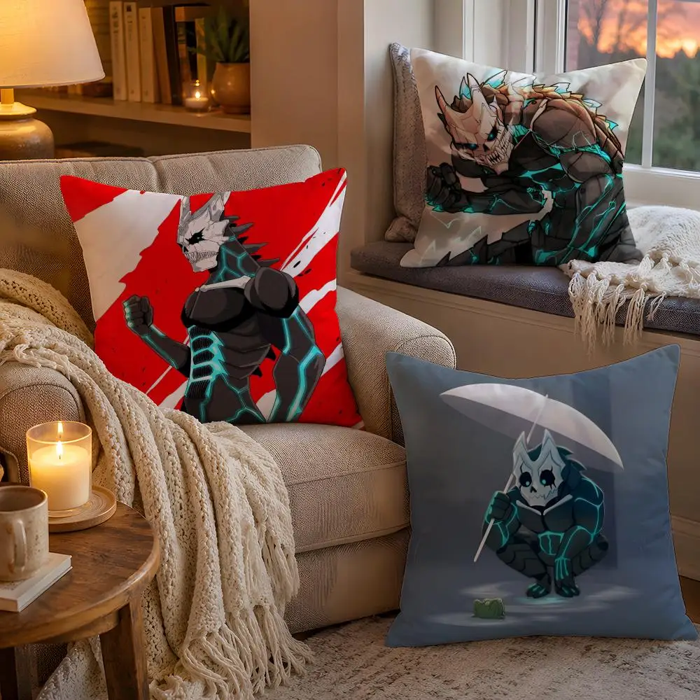 Cool Anime K-Kaiju No. 8 Pillow Case Soft Plush Cushion Cover Double Print and Invisible Zipper for Sofa Home Car Use