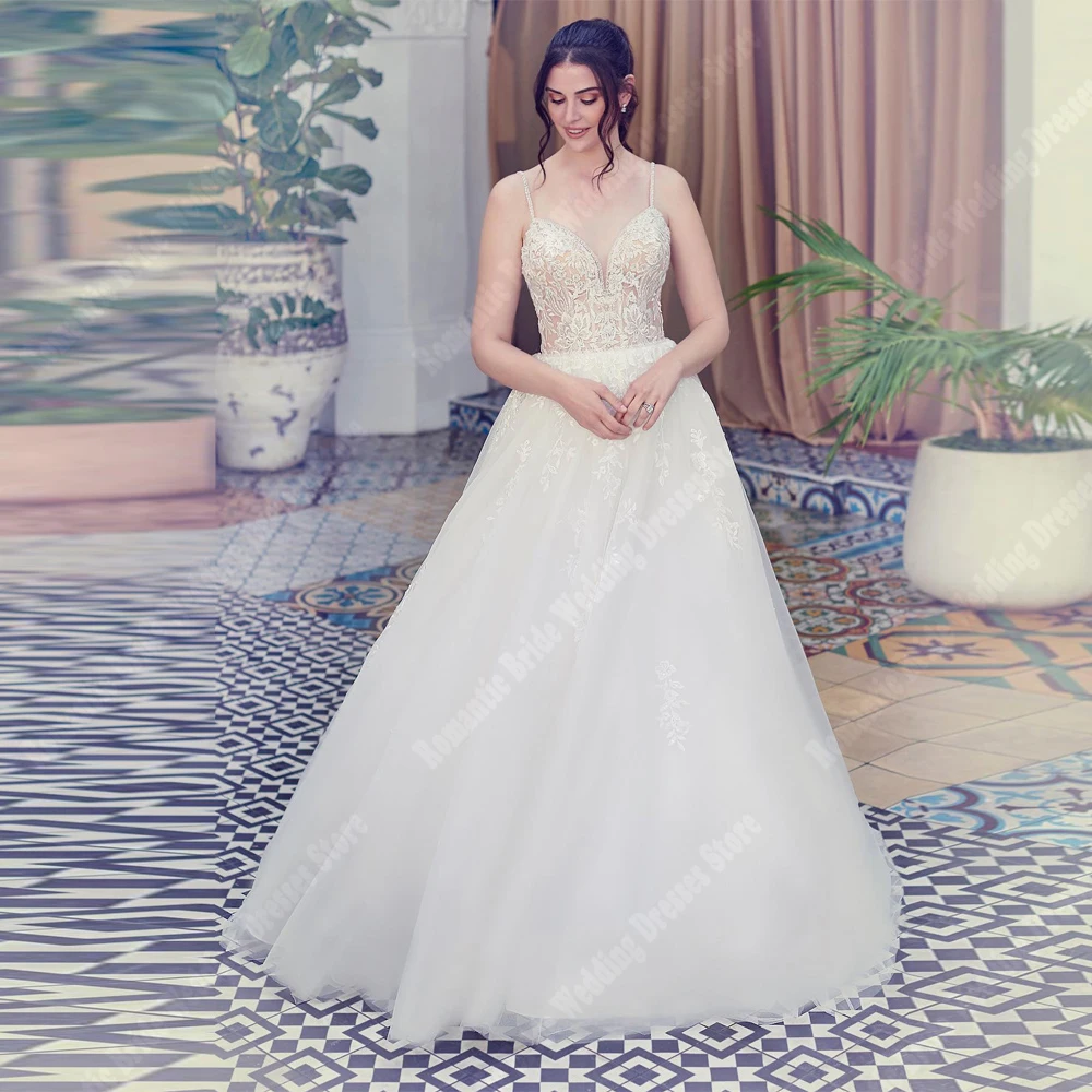 2025 Sexy V-hals Vrouwen A-lijn Trouwjurken Sweetheart Kraag Kant Bloemenprint Bruidsjurken Party Dweilen Lengte Aangepaste