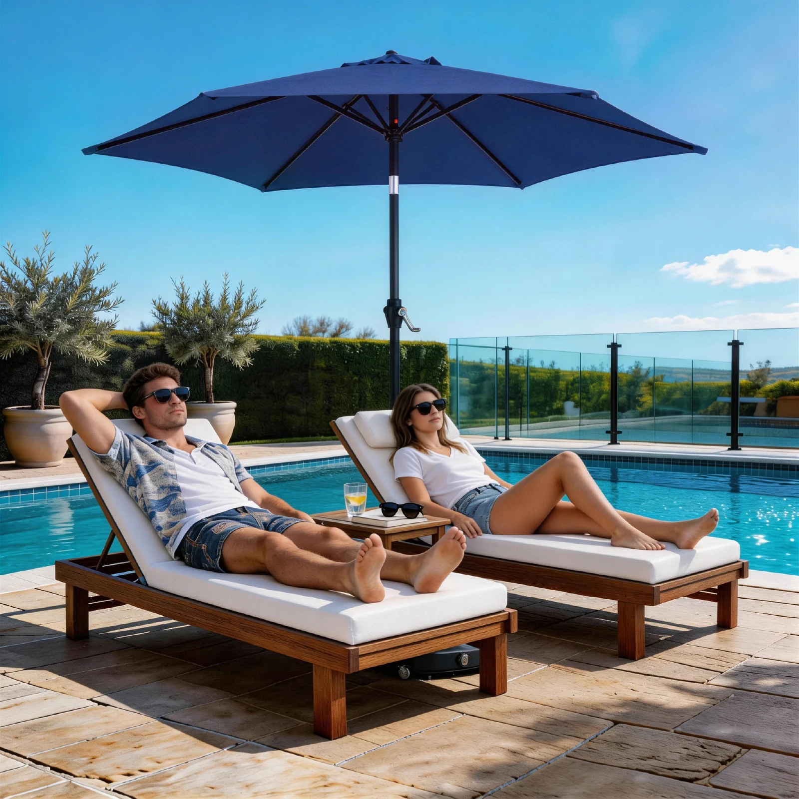 

7.5FT Round Patio Umbrella Crank Lift Tilt Adjustable UV Waterproof Navy Blue
