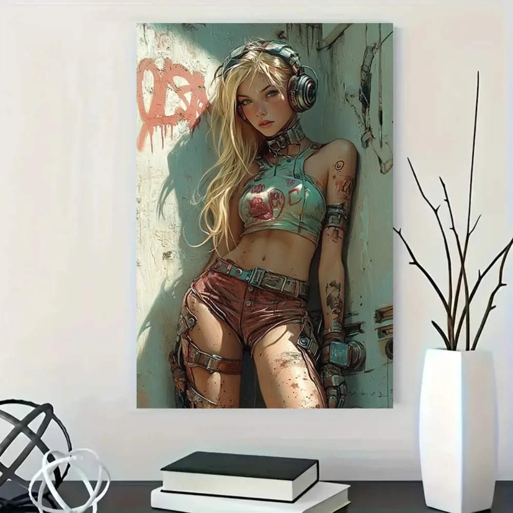 Modischer Blonde Lady-Wandkunstdruck aus Metall – wasserfeste, UV-beständige Dekoration für Wohnzimmer, Schlafzimmer, Büro, einfach aufzuhängen, perfekte GIF