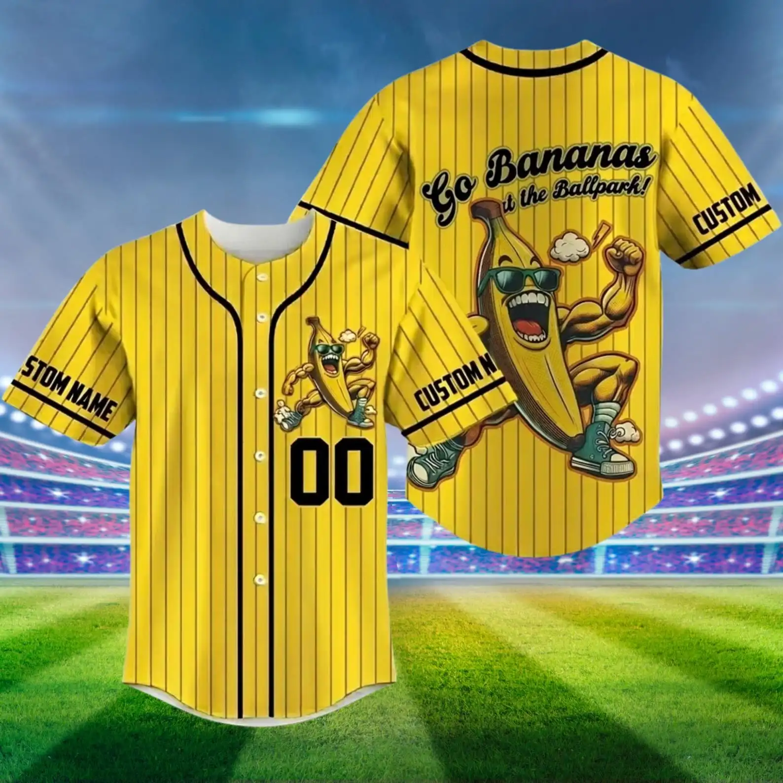 

Banana Team Custom Name Number Baseball Jersey Funny Sports Shirt Personalized Fan Apparel Unisex Gift