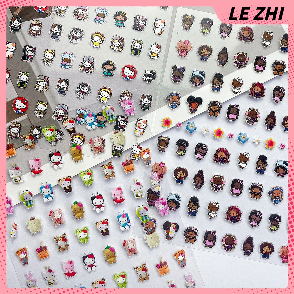 2025 New Sanriod Hello Kitty Press On Nails Stickers Y2K Punk 3D Diy Scrapbook Nails Transfer Slider Decals Stickers Gift