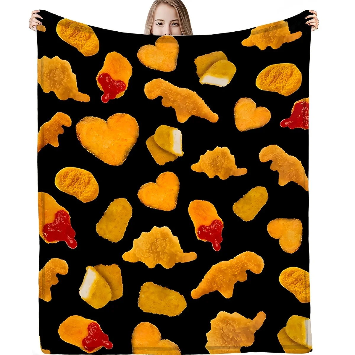 

1pc Creative Chicken Nuggets Theme Printed Flannel Blanket Gift Square Blanket Is Soft And Comfortable Suitable For Adults