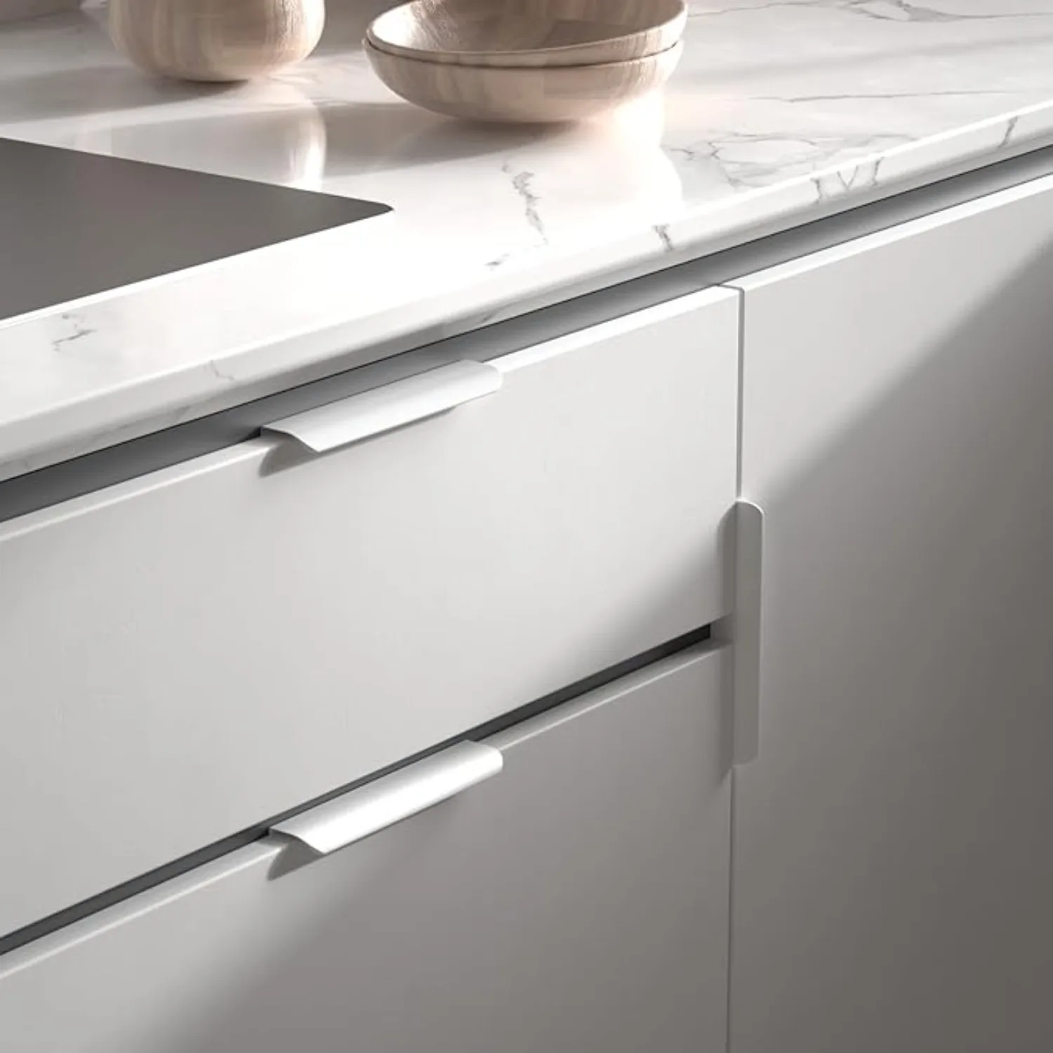 4Pack Kitchen Cabinet Handles White Finger Pulls for Cabinets Edge Pulls Kitchen Hardware for Dresser Drawers, Aluminum Alloy