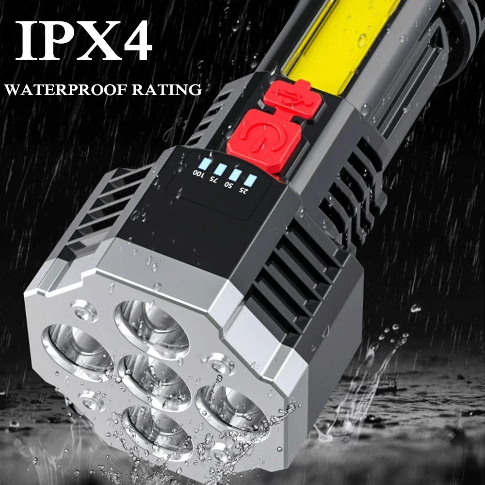 5LED High Power Led Flashlights Rechargeable Camping Spotlight With Side Light Waterproof ABS Lamp For Camping Adventure Outdoor