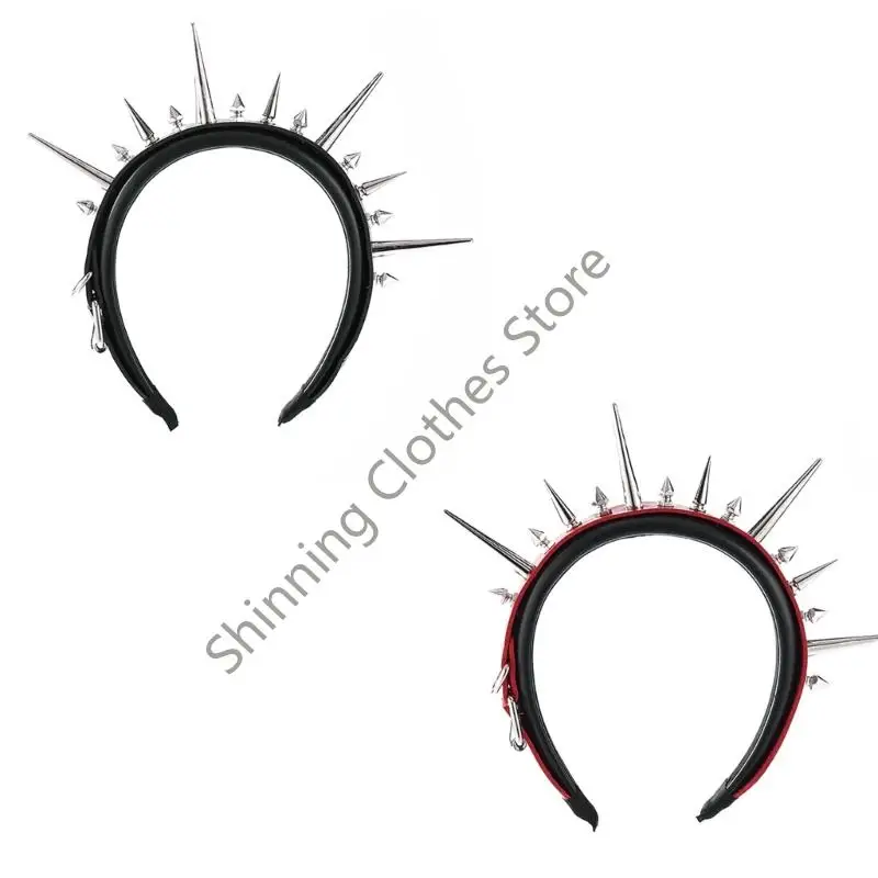

M68A Punk PU Leather Wide Hairhoop Cool Rock Hairband Rivet Studs Party Headpiece