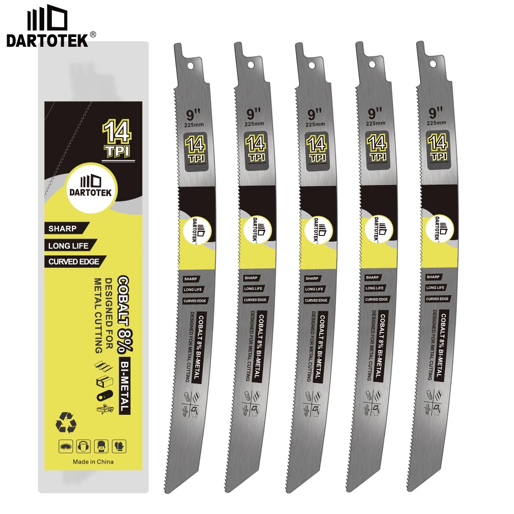 DARTOTEK 9Inch Reciprocating Saw Blade Set 2/3/5Pcs Bi-Metal 14TPI Metal Saw Blades For Metal Cutting Iron Nail Bolt Steel Pipe