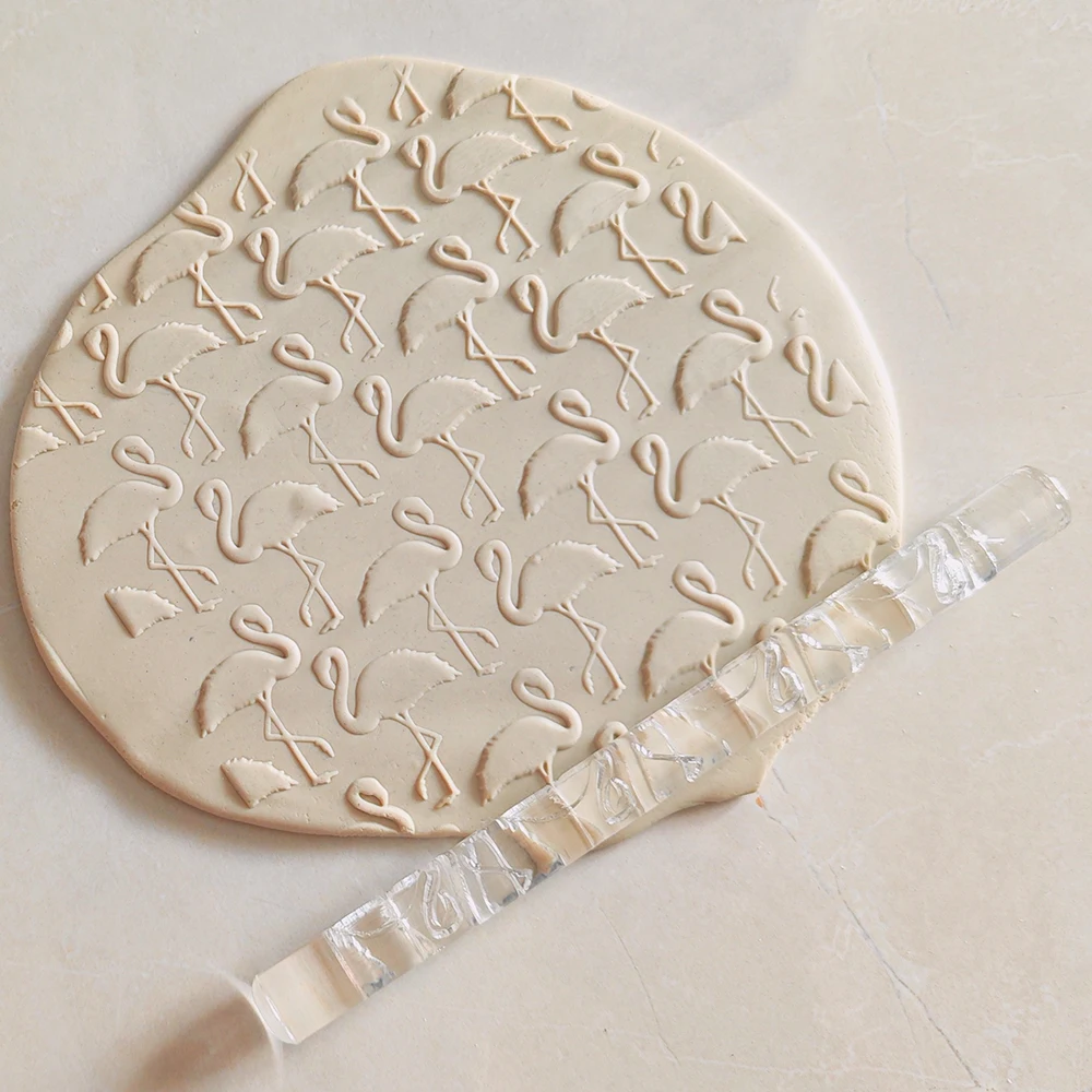 Acrylic Textured Rolling Pin With Flamingo Pattern