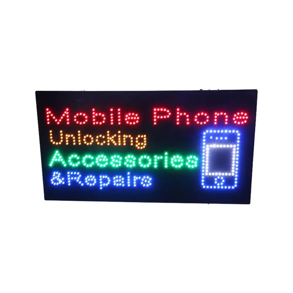 17*31Inch Mobile Phone, Unlocking, Accessories, and Repairs LED Open Sign Advertising Business Animated Display Billboard