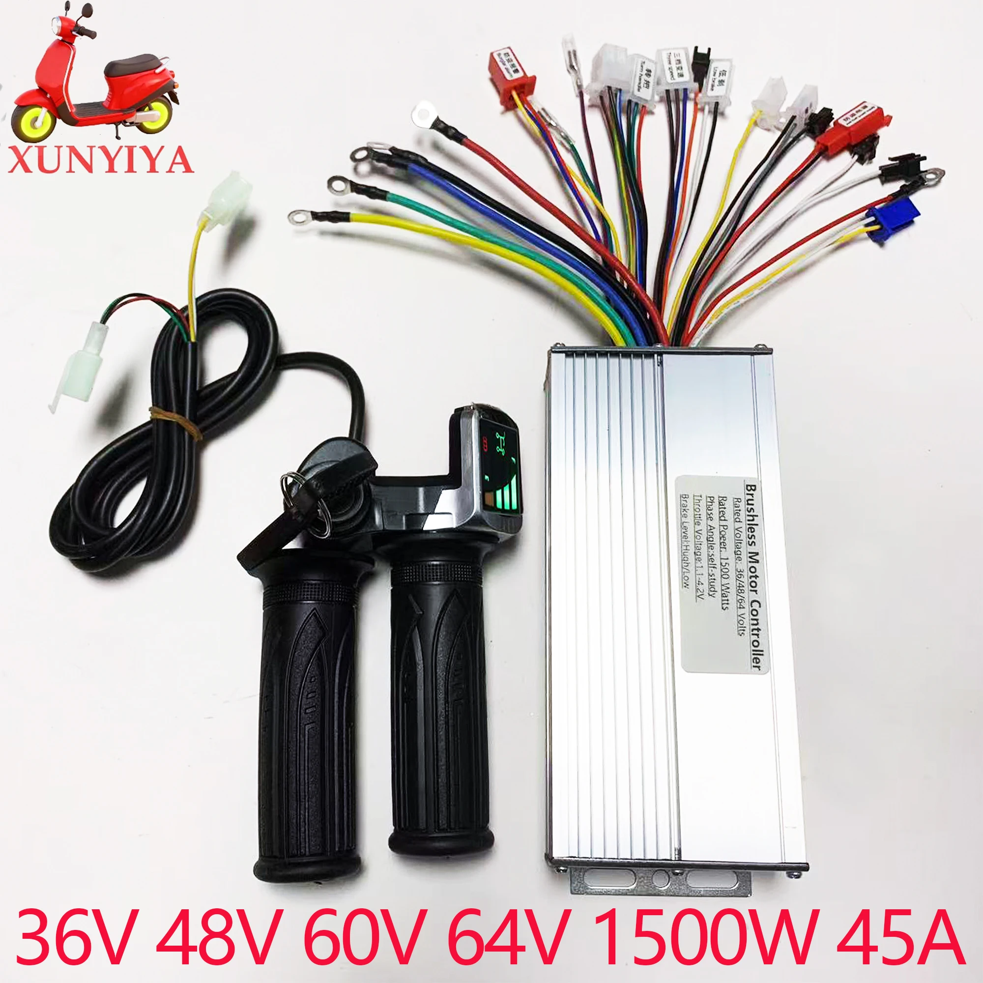 36V 48V 60V 64V 1500W 45A Brushless Motor Controller with LCD Power Display with Lock Throttle Kit for E-Bike Tricycle Repair