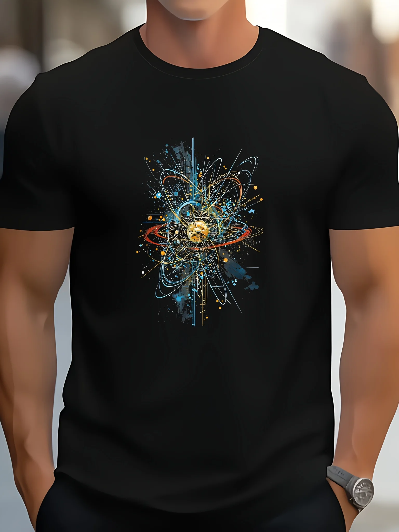 Higgs Boson Quantum Theory Grafik-T-Shirt – Schwarz, lässiger Rundhalsausschnitt, kurze Ärmel, atmungsaktiv und waschbar, perfekt zum Wandern, R