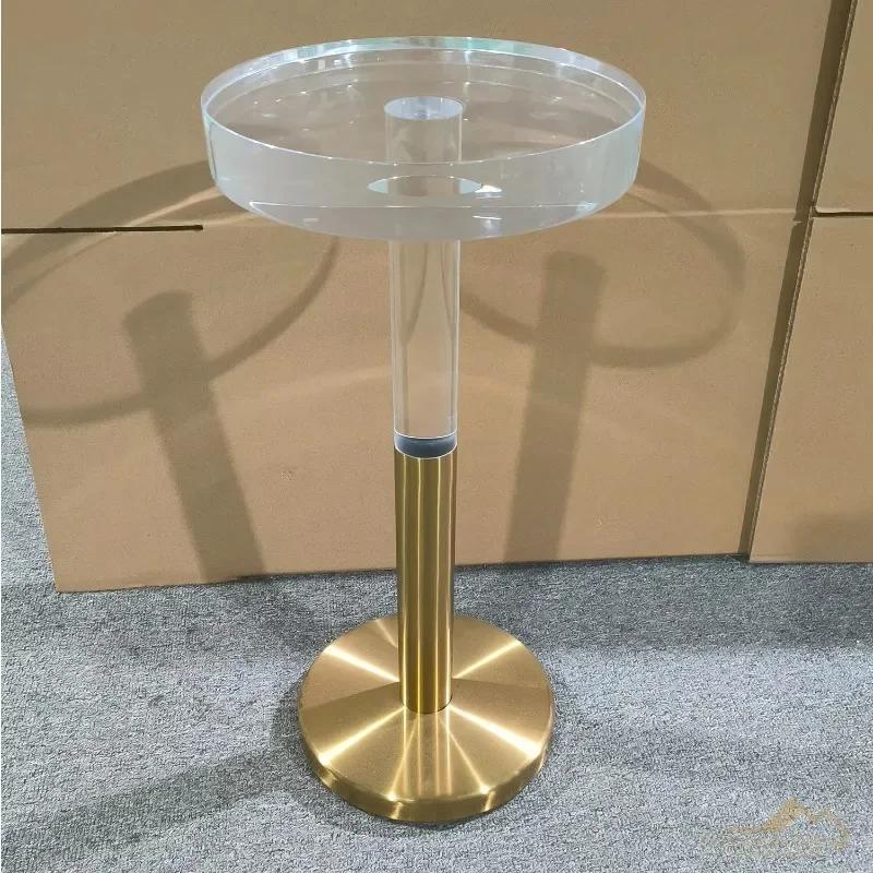 Modern Minimalist gold metal Clear acrylic round top side coffee table