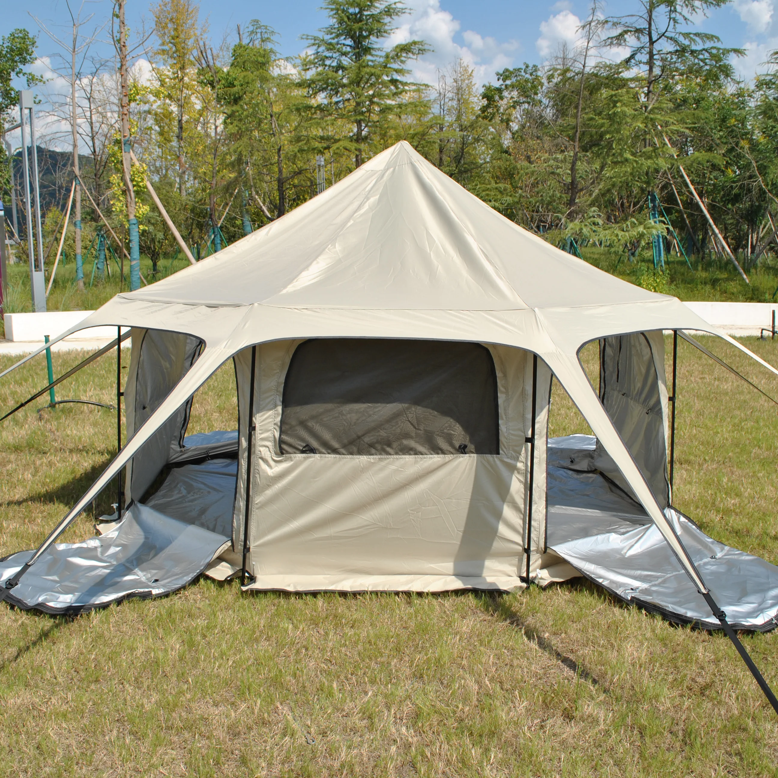 

Camping Tents Bell Tent, Family Yurt Tent with Awning Porch 4 Person Outdoor Shelter with Screen Room Large Capacity, Waterproof