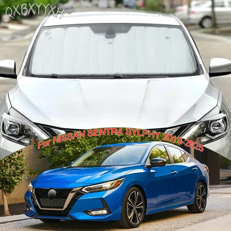 For Nissan SENTRA SYLPHY 2013-2025 Car Sun Shade Aluminum Foil Foldable Cover Auto UV Heat Windshield Sunshades Accessory