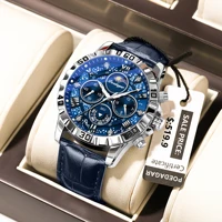 POEDAGAR, reloj de pulsera de lujo a la moda para hombre, cronógrafo de cuero, relojes para hombre, reloj de cuarzo deportivo luminoso resistente al agua para hombre militar