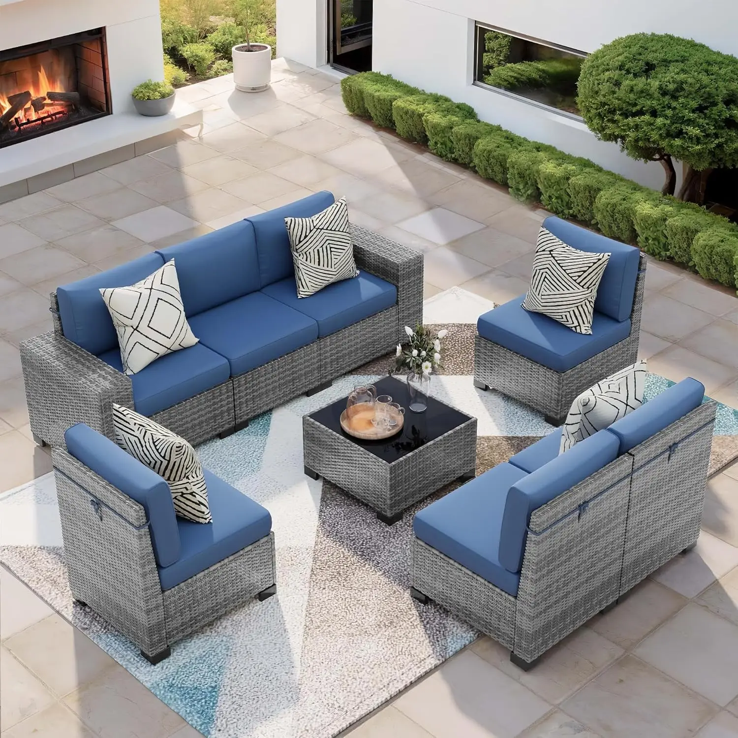 

Patio Furniture Set, Outdoor Sectional Sofa Conversation Sets Modern Wicker Seating Set,Thickened Cushions, Armless Sofas