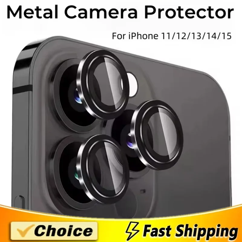 Protecteur d'objectif en métal pour iPhone, film de protection d'objectif d'appareil photo arrière, verre pour iPhone 15, 13, 12, 11, 14 Pro Max, 13 Mini, 14, 15 Plus, 3 pièces