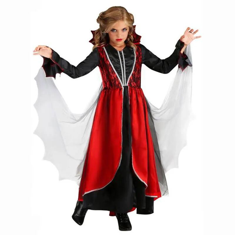 

Роскошный готический костюм вампира для девочек от 4 до 12 лет, костюмы на Хэллоуин, косплей