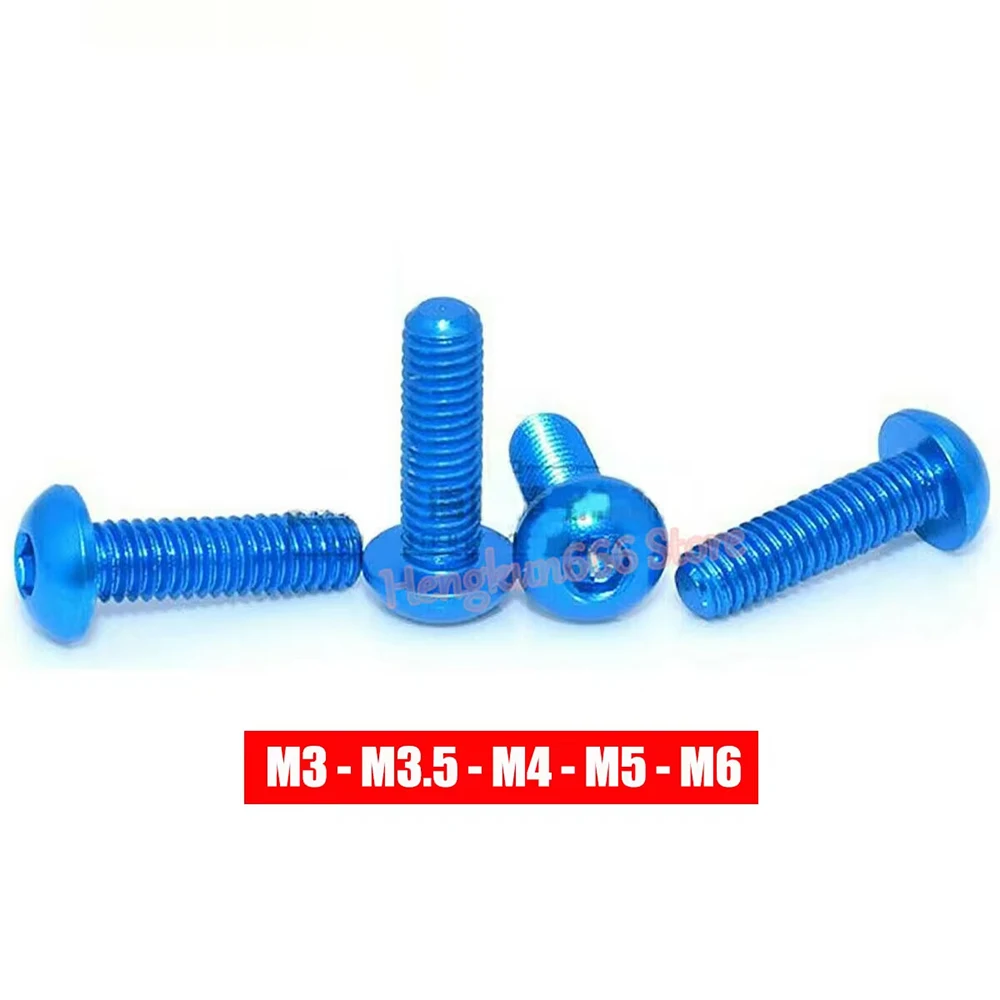 

M3 M3.5 M4 M5 M6 Aluminum Alloy Button Socket Cap Screws Blue Anodized Alu Round Head Allen Bolts Hex Drive Machine Screw