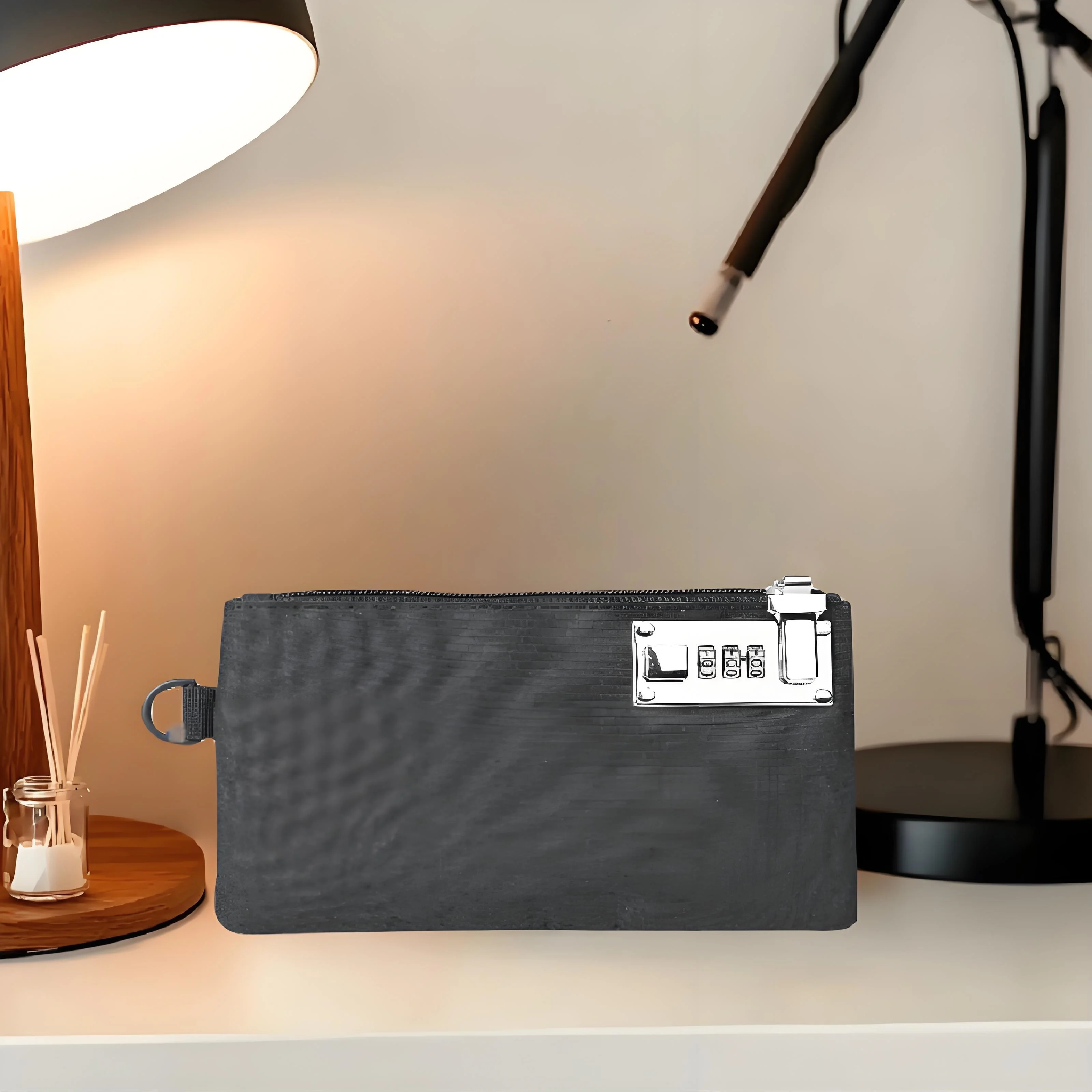 حقيبة أمان شديدة التحمل قابلة للقفل، حقيبة نقود مقاس 5 × 8 بوصة لجوازات الأموال والمجوهرات والأشياء الثمينة، وحدة تخزين متينة من النايلون (أسود)