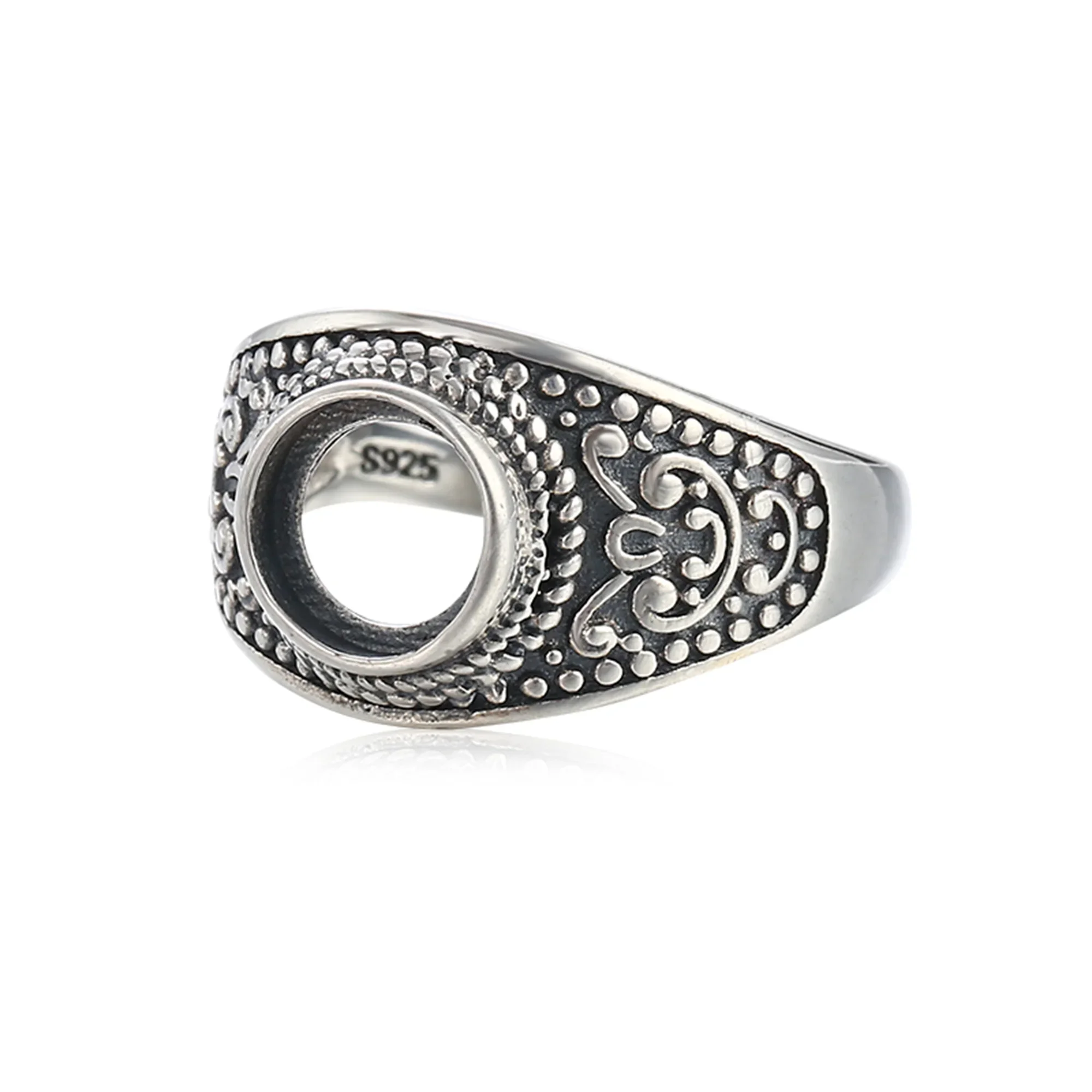 

Ring Blank for 8x8mm/10x10mm Round Cabochons Adjustable Thai Sterling Silver Antique Style Ring Base
