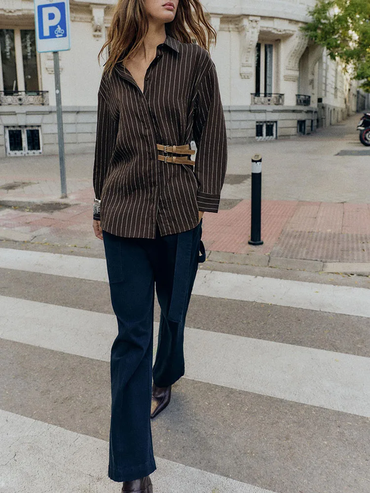 Faionable الحلو مخطط زر متابعة طويلة Sve الياقات irt جديد وصول شتاء 2025 ملابس نسائية الصينية التقليدية Sle #2