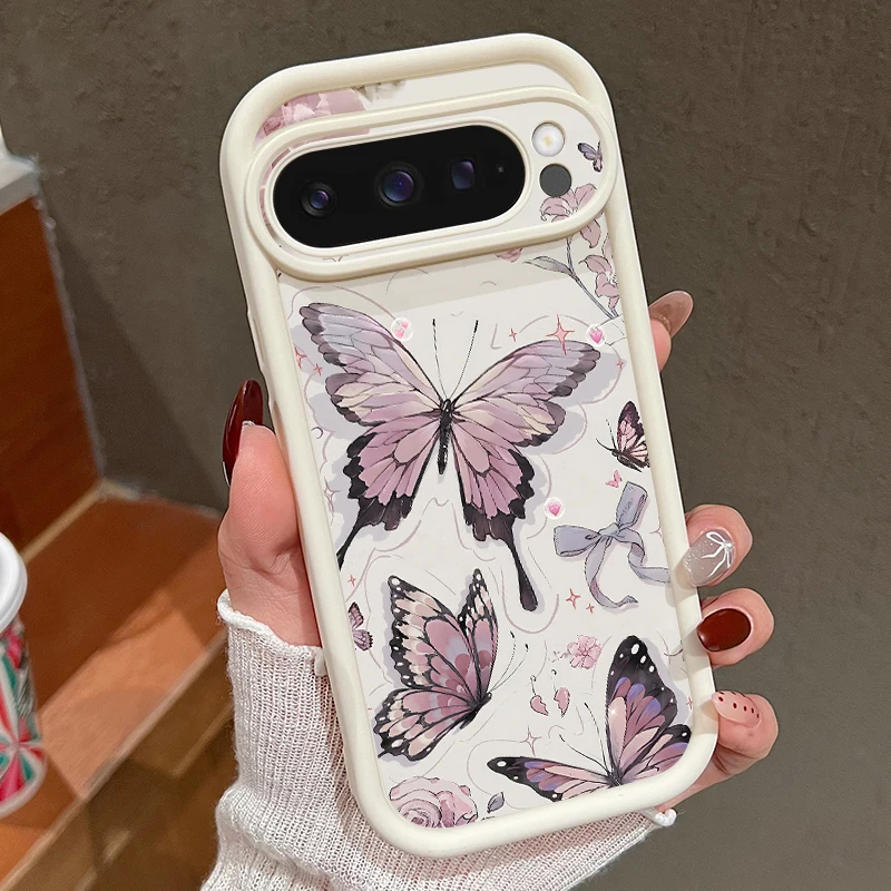 Purple Butterfly Pattern Phone Case For Google Pixel 10 9 8 7 Pro Pixel 9 10 Pro XL 7A 8A 9A Shockproof Soft TPU Silicone Cover