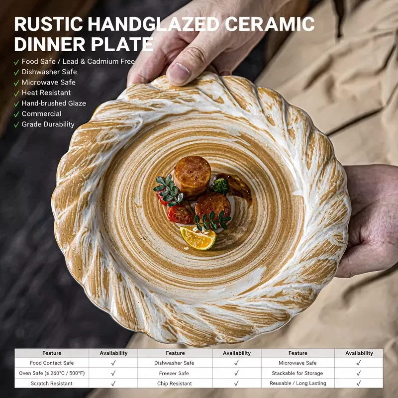 Wholesale Lace Edge Ceramic Plate Luxury Texture Dinnerware for Breakfast Steak Family Restaurant Table Setting