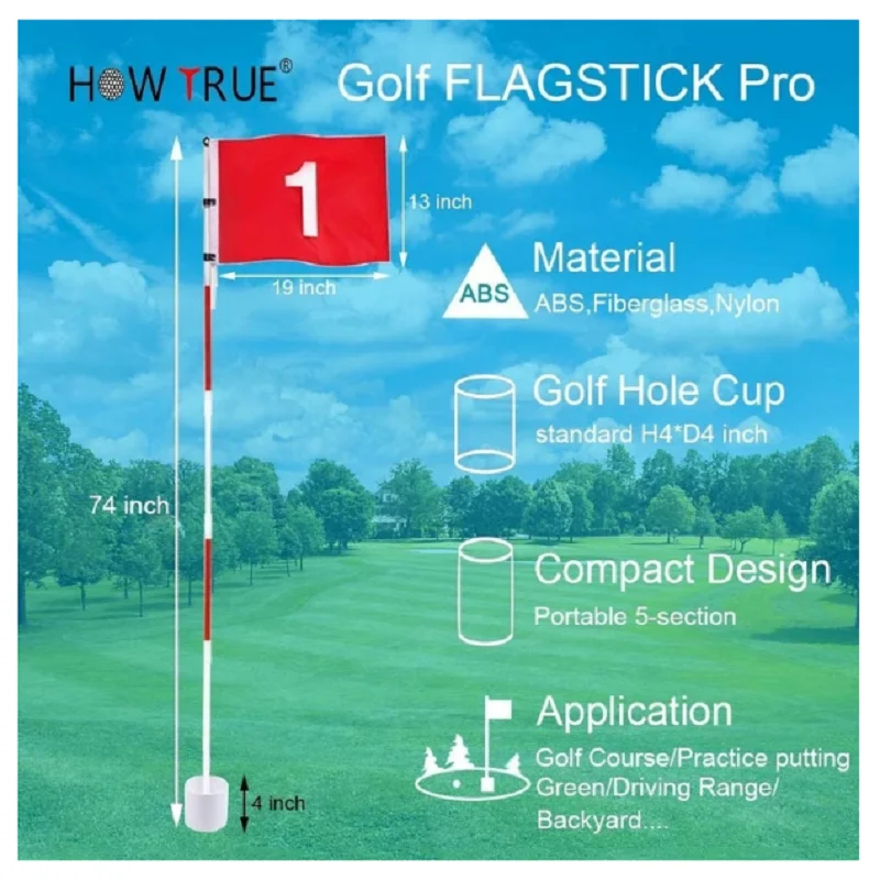 Golf Flagsticks Flags Hole Pole Cup Set Portable 5 Section Practice Golf Pin Pole Flags for Yard Garden Training